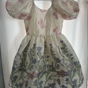 Rare Editions Cream Dress with Pink and Purple Accents